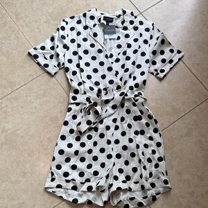 Topshop Black & White Polka Dot Wrap Romper